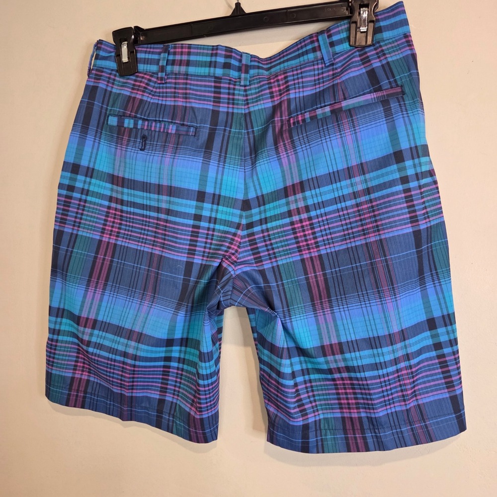 Jack Nicklaus Golf Shorts Mens 34 Blue Purple Plaid Performance Flat Front Poly